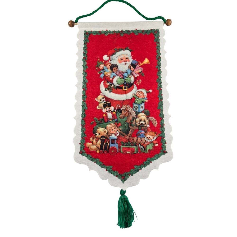 Vintage Santa's Best Felt Christmas Wall Hanging Santa Toys Retro 90s